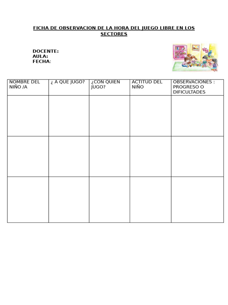 Ficha de Observacion de La Hora Del Juego Libre | PDF