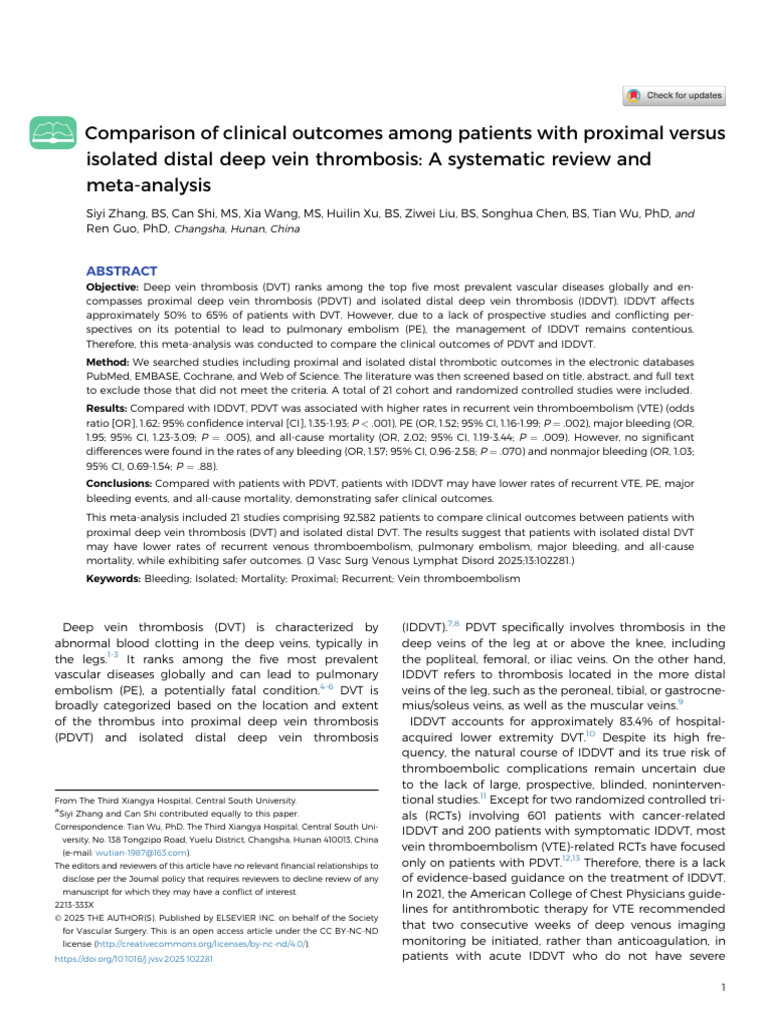 Clinical Outcomes of PDVT vs. IDDVT | PDF | Thrombosis | Medical ...
