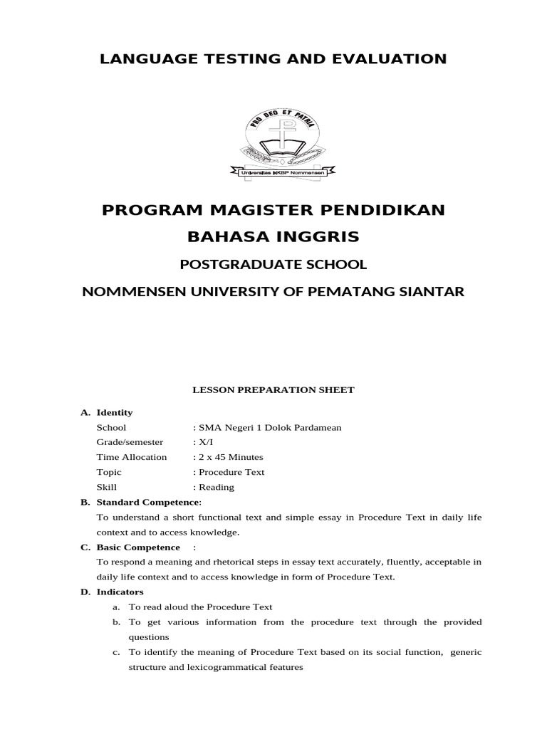 RPP Language Testing | PDF | Garlic | Teachers