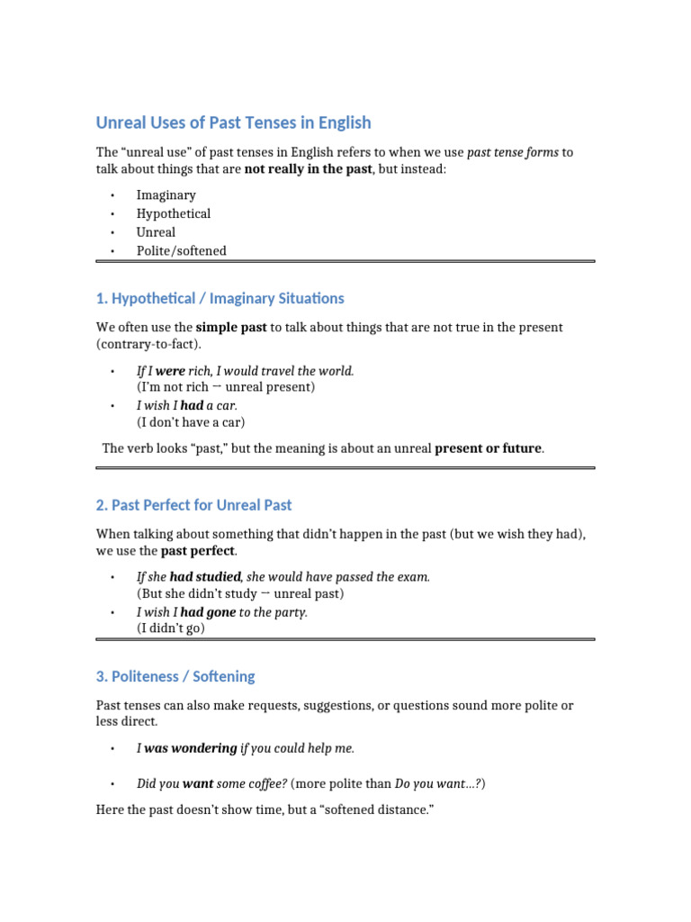 Unreal Uses of Past Tenses | PDF