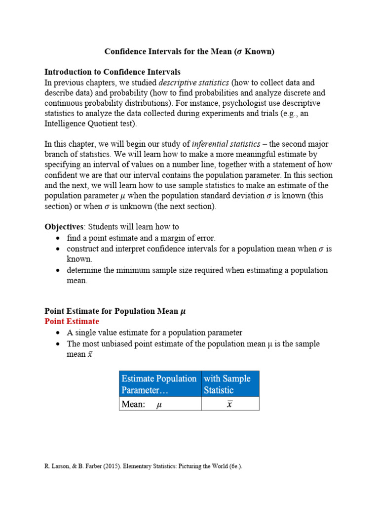 Confidence Intervals for Population Mean | PDF | Estimator | Statistics