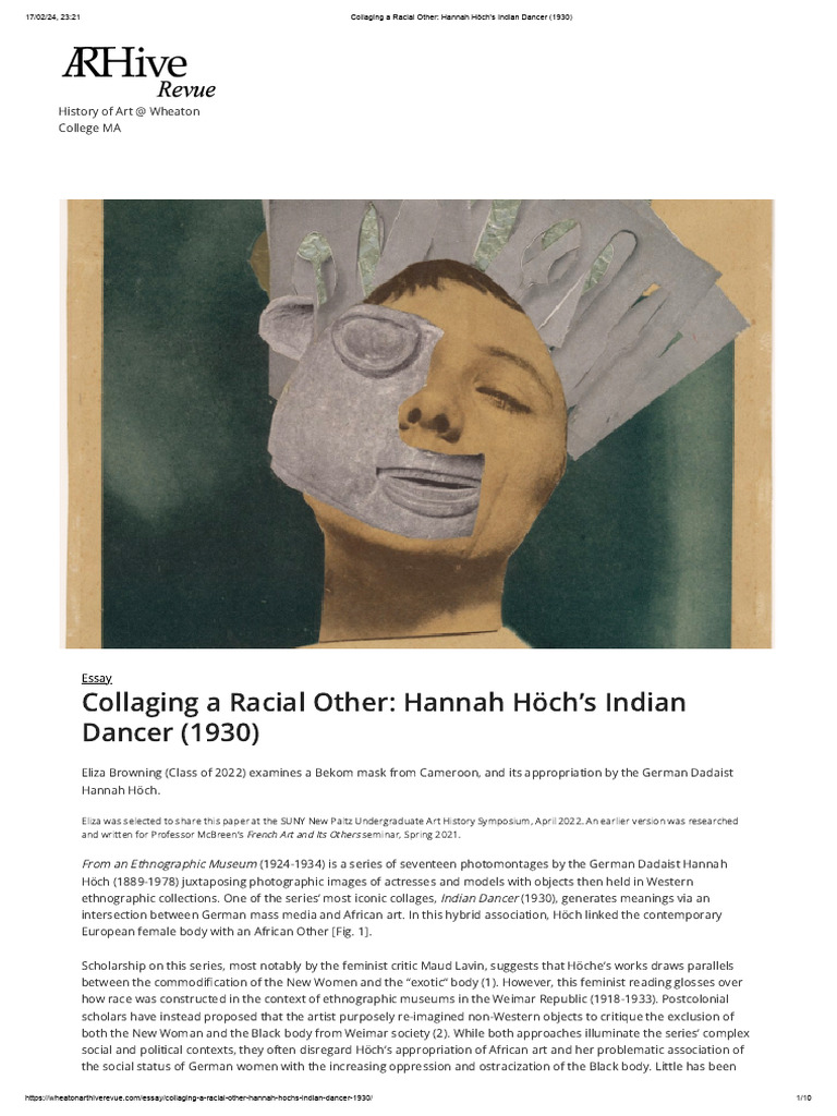 Collaging A Racial Other - Hannah Höch's Indian Dancer (1930) | PDF