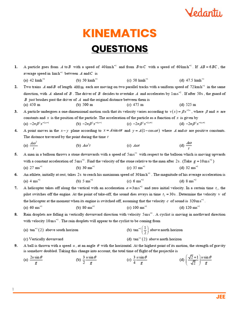 Kinematics: Questions | PDF | Acceleration | Motion (Physics)