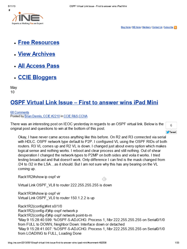 OSPF Virtual Link Issue - First To Answer Wins Ipad Mini | PDF ...