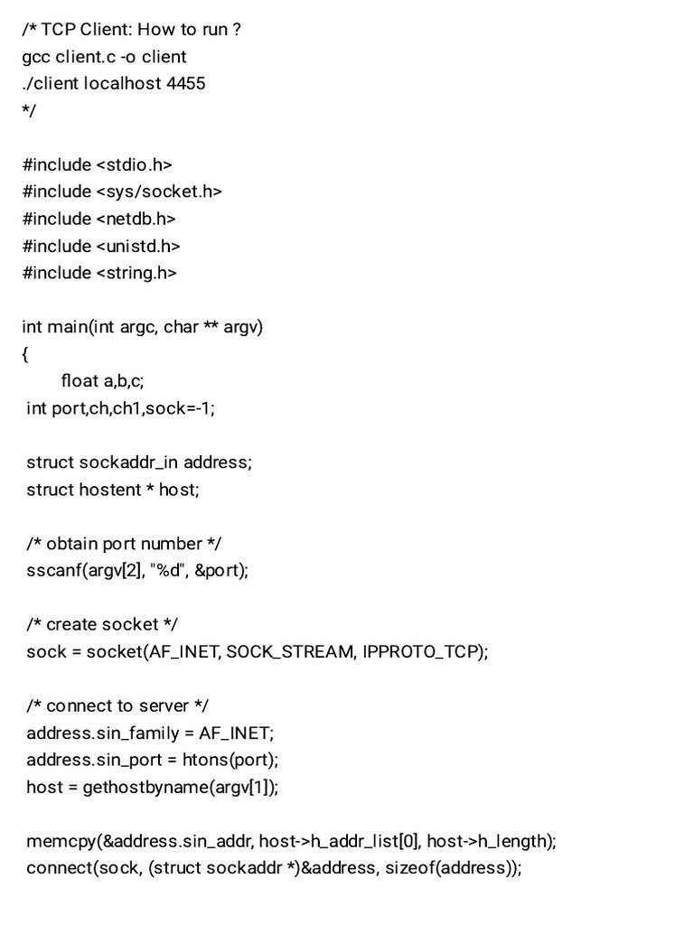 TCP Client for Basic Math Operations | PDF