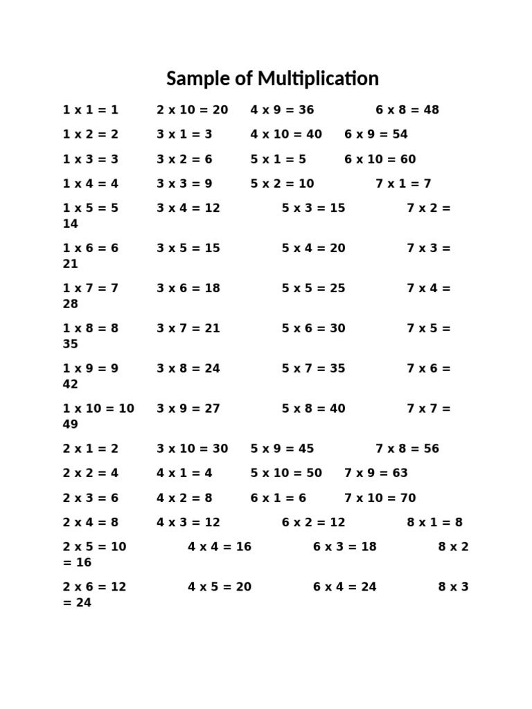 Sample of Multiplication | PDF