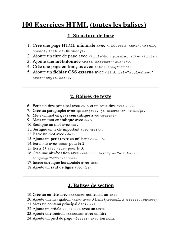 100 Exercices Pratiques en HTML | PDF | Html | Ouverture (échecs)