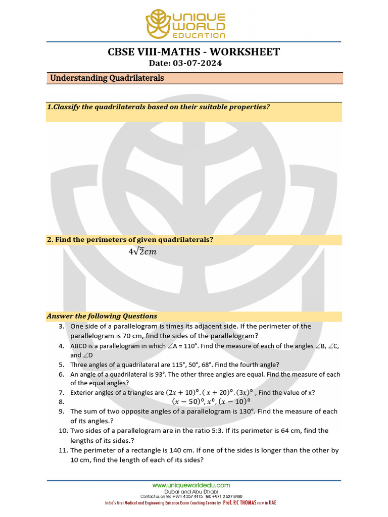 Understanding Quadrilaterals Worksheet | PDF