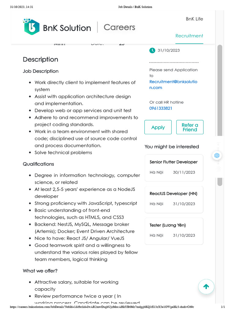 NodeJS Developer Job at BnK Solution | PDF | Web Development | Computer ...