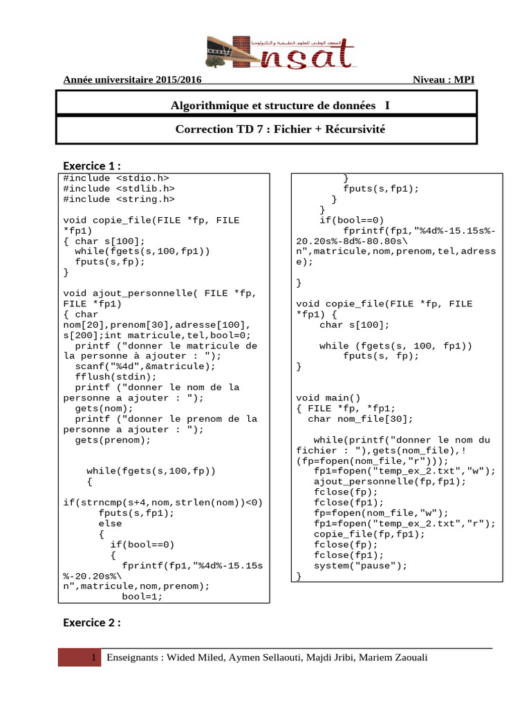 Correction TD 7 : Fichiers et Récursivité | PDF | Standards ...