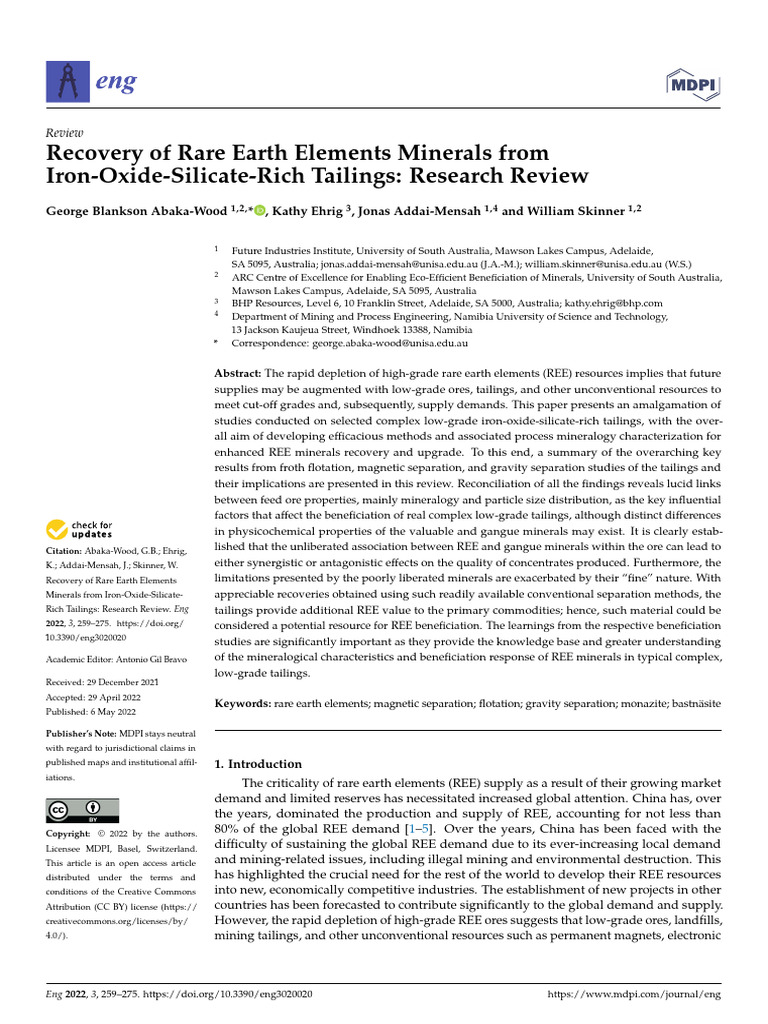 Recovery of REE from Tailings Review | PDF | Ore | Mining