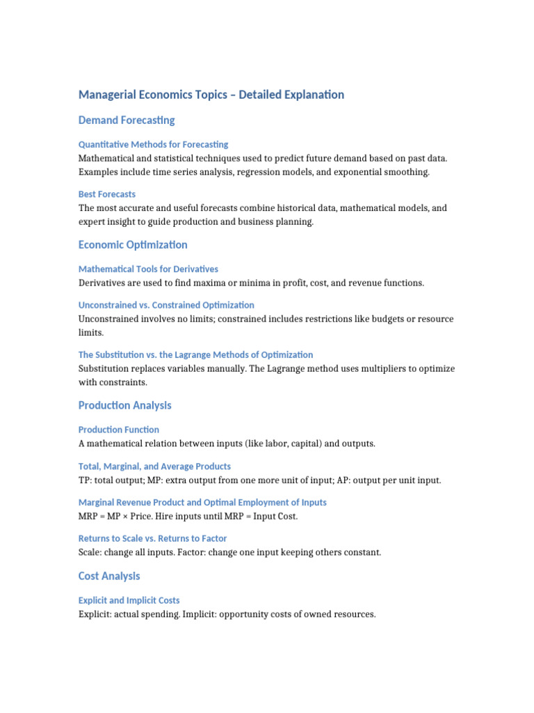 Key Topics in Managerial Economics | PDF | Long Run And Short Run ...