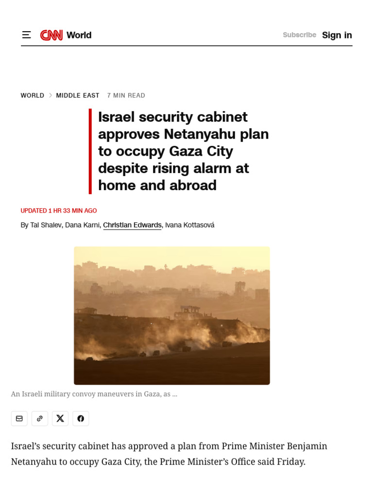 Israel Security Cabinet Approves Netanyahu Plan To Occupy Gaza City ...
