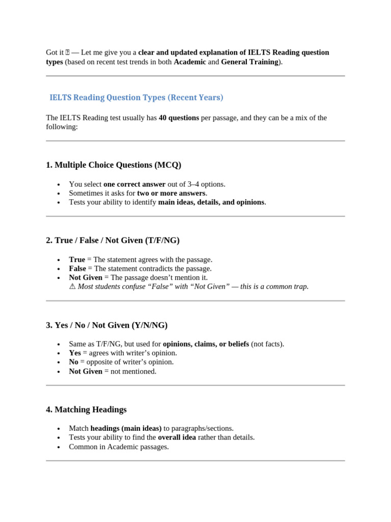 IELTS Reading Question Types Explained | PDF | Multiple Choice