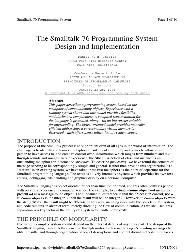 Smalltalk-76 Programming System Overview | PDF | Class (Computer ...