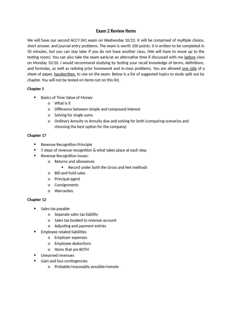 ACCT-341 Exam 2 Study Guide | PDF