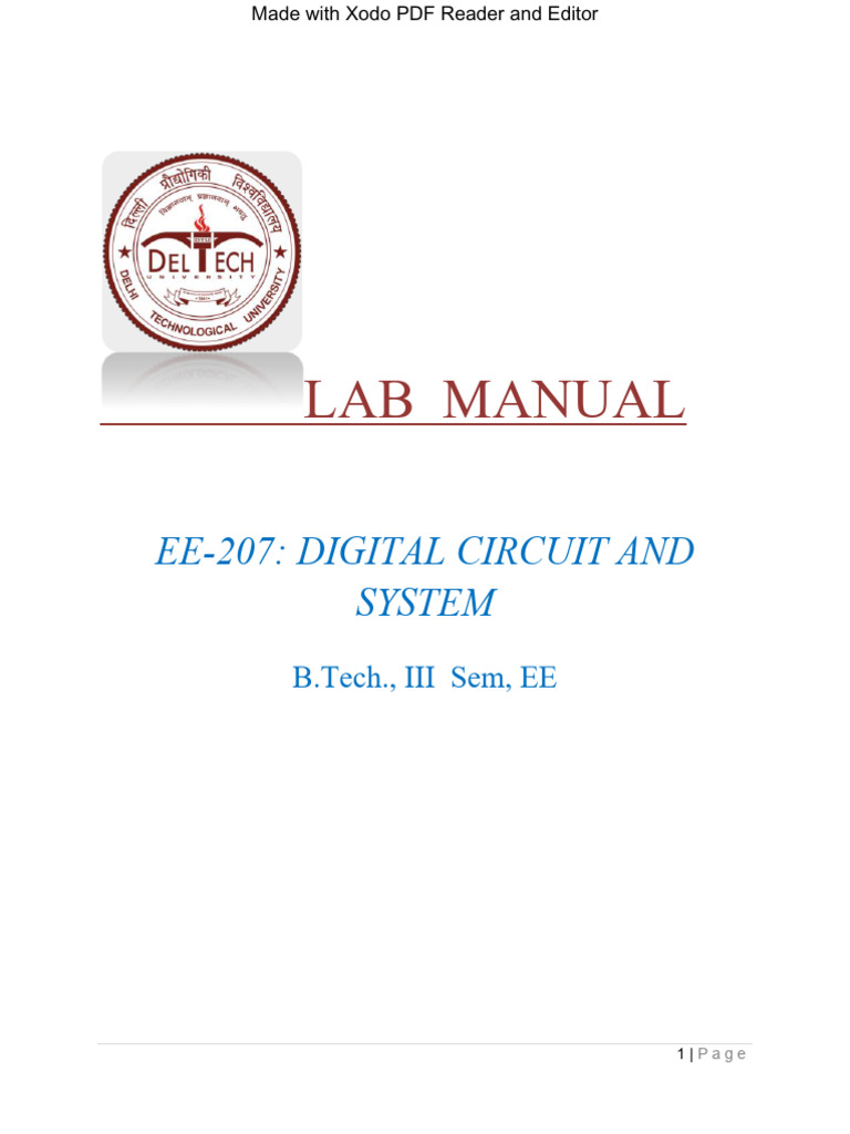 Digital Circuit Lab Manual for EE-207 | PDF | Subtraction | Logic Gate