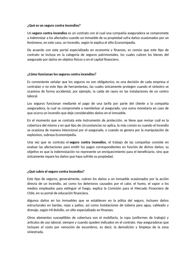 Cobertura de la póliza de incendio | PDF | Seguro | Póliza de seguros