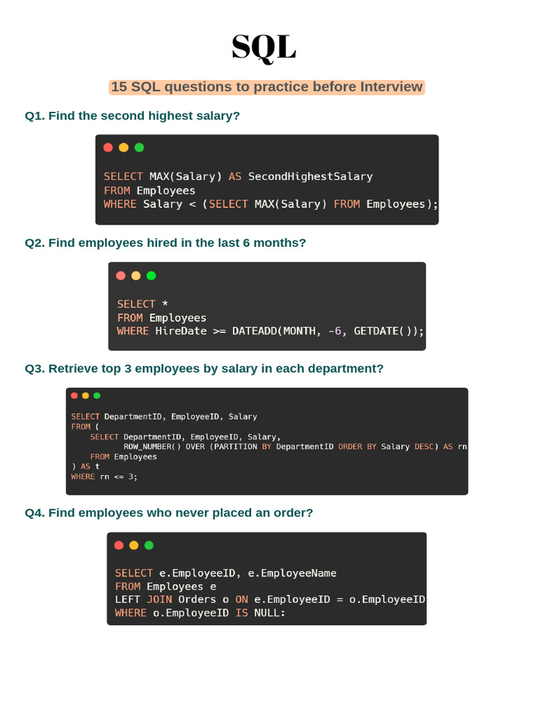 15 SQL Questions To Practice Before Interview 1760453130 | PDF