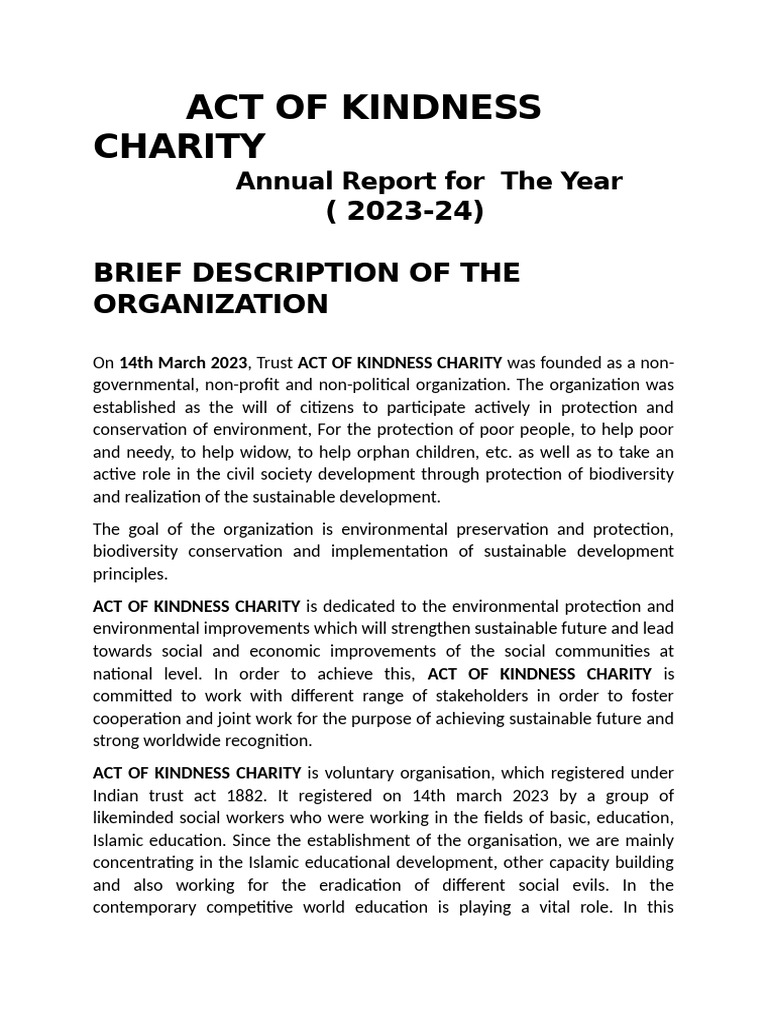 Annual Report: Act of Kindness Charity | PDF | Emergency Medical ...