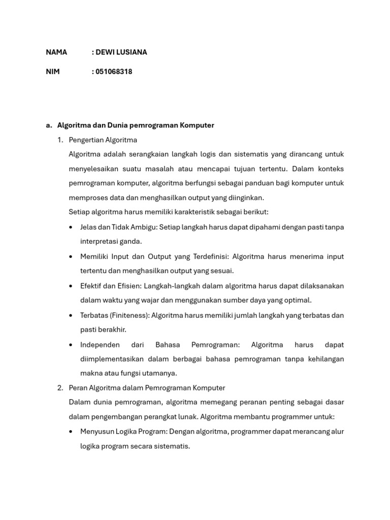 Tugas 1 Algoritma Dan Pemrograman | PDF