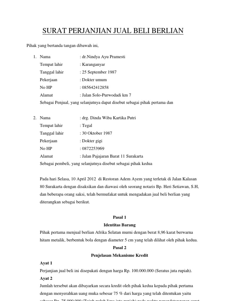 Contoh Surat Perjanjian Kredit Hp Mosaicone