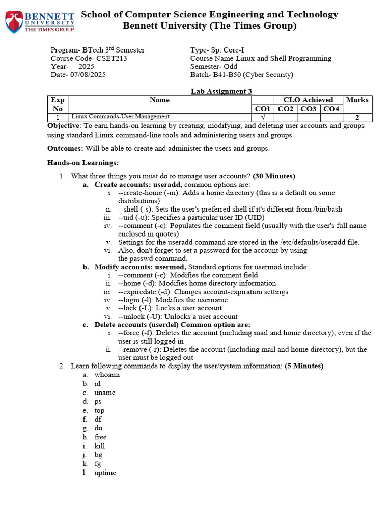 Linux User Management Lab Assignment | PDF | User (Computing) | Sudo