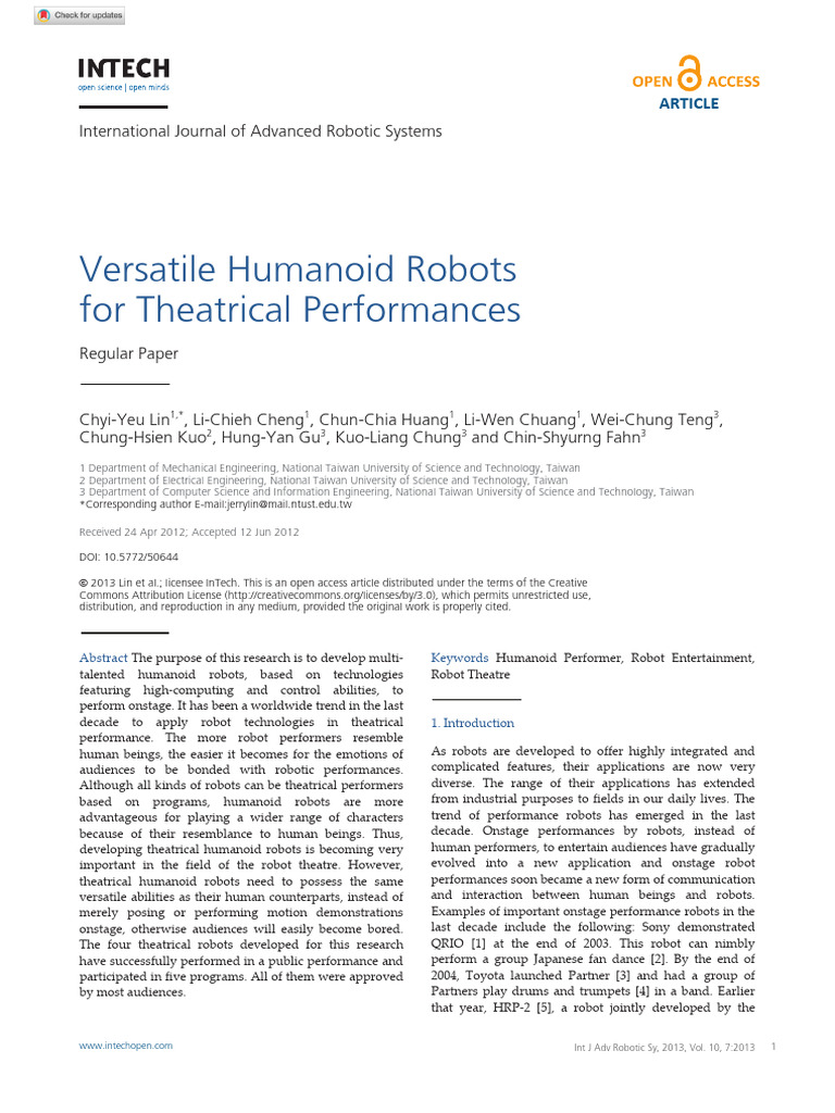 Humanoid Robots in Theatrical Performances | PDF | Robot | Robotics