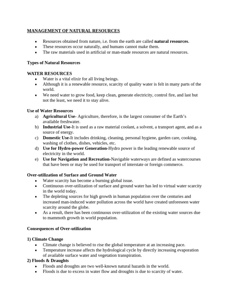 Natural Resource Management Overview | PDF | Water | Wind Power