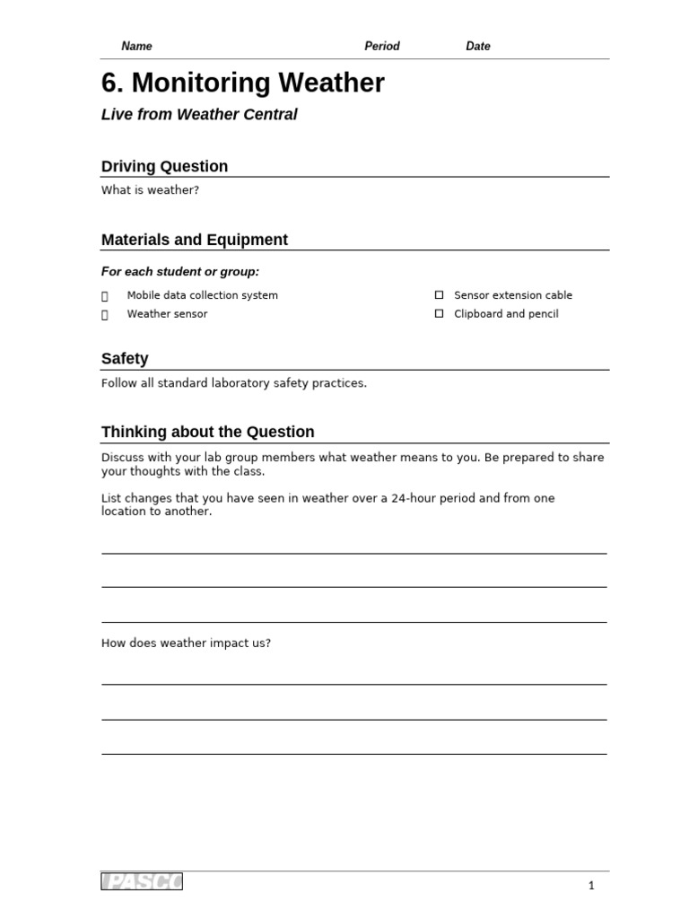 Weather Monitoring Lab Activity Guide | PDF | Thunderstorm | Atmosphere ...