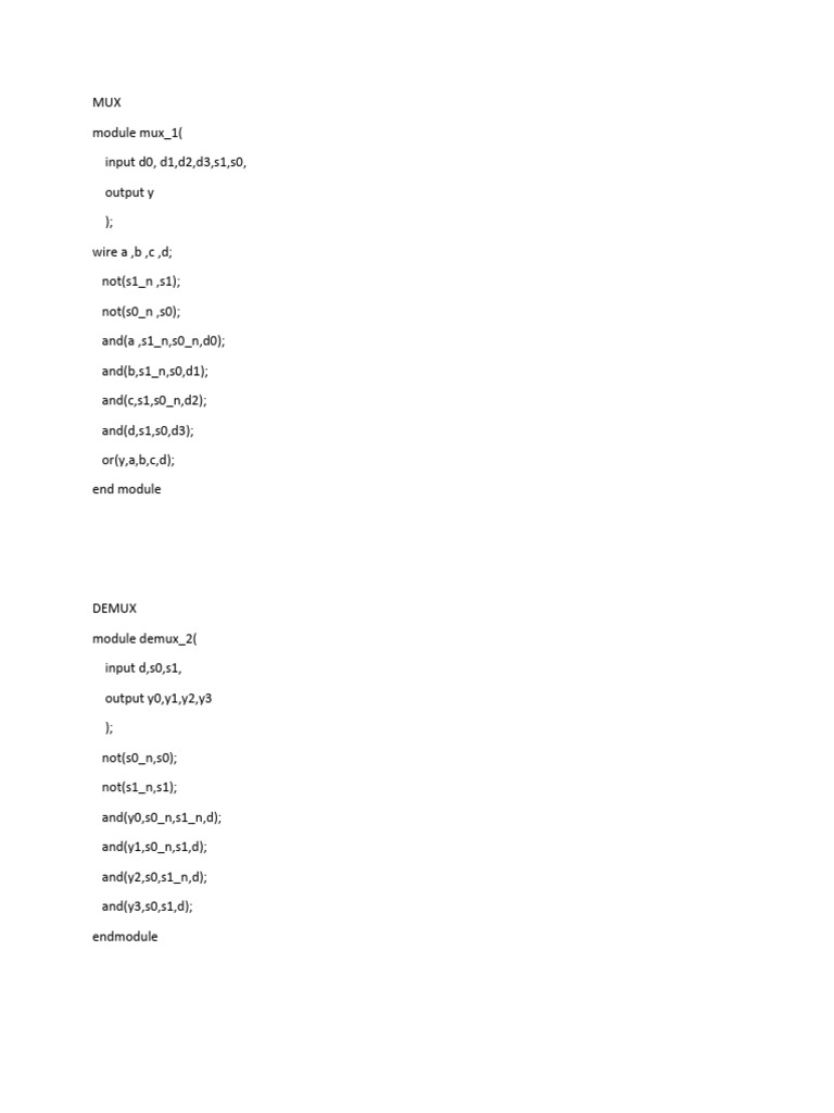 MUX and DEMUX Verilog Code Examples | PDF