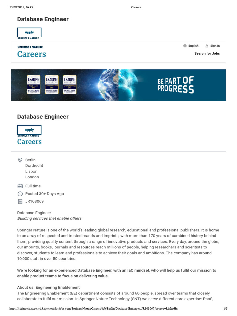 Database Engineer Role at Springer Nature | PDF | Databases | Cloud ...