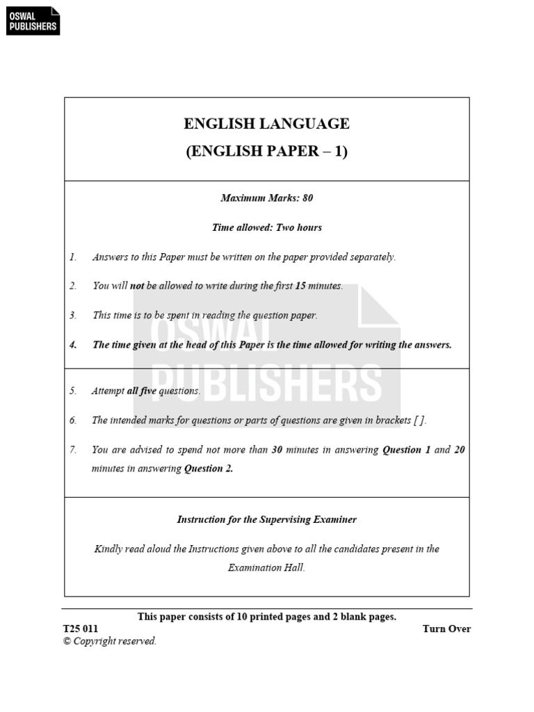 Icse 2025 Eng1 QP | PDF