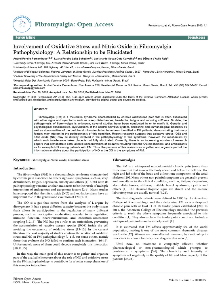 Involvement of Oxidative Stress and Nitric Oxide in Fibromyalgia ...