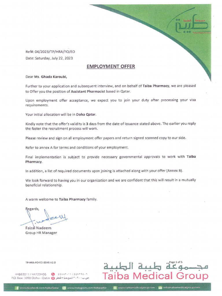 Offer Letter Signed | PDF