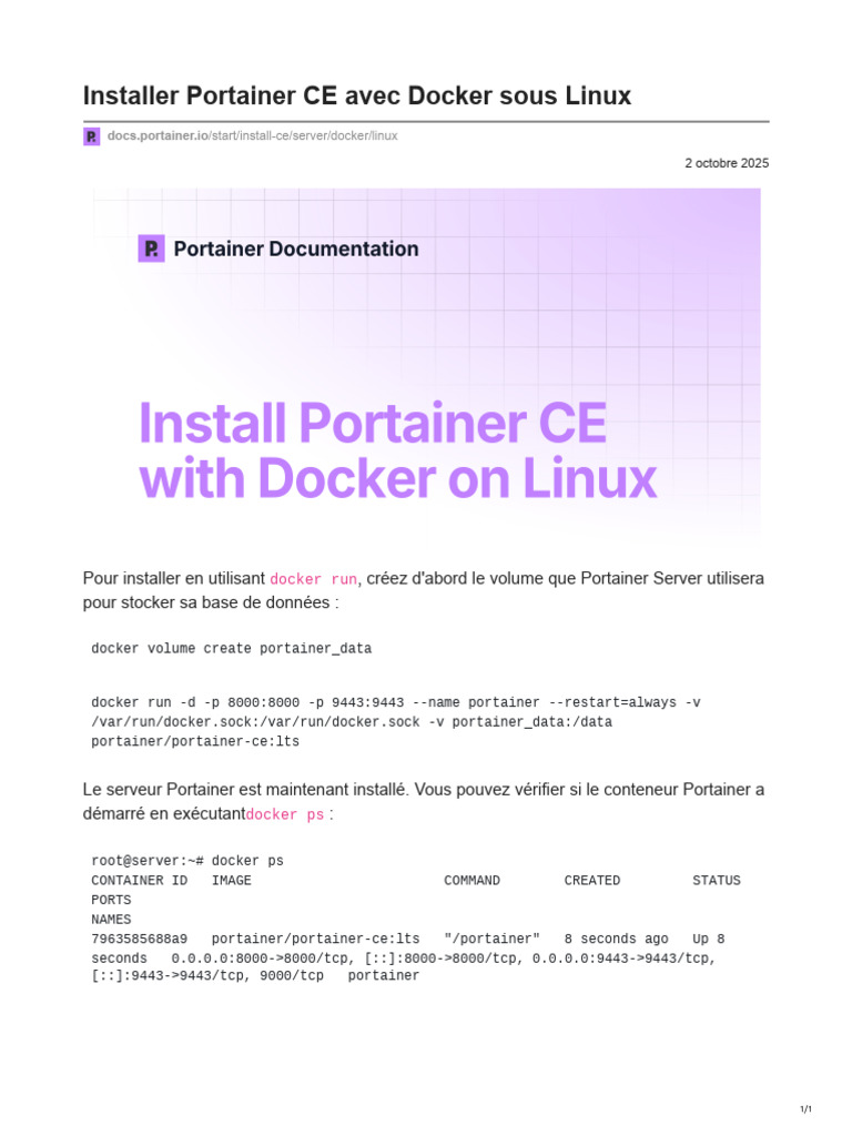 Installer Portainer CE avec Docker | PDF
