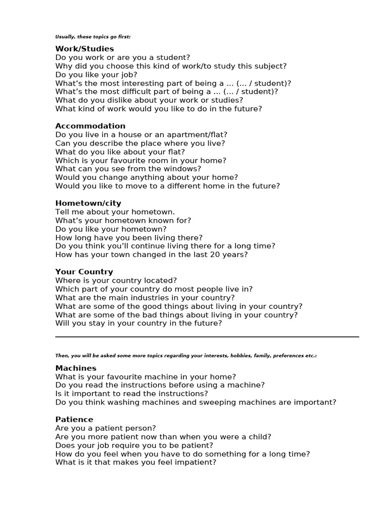 Speaking Part 1 Questions New | PDF