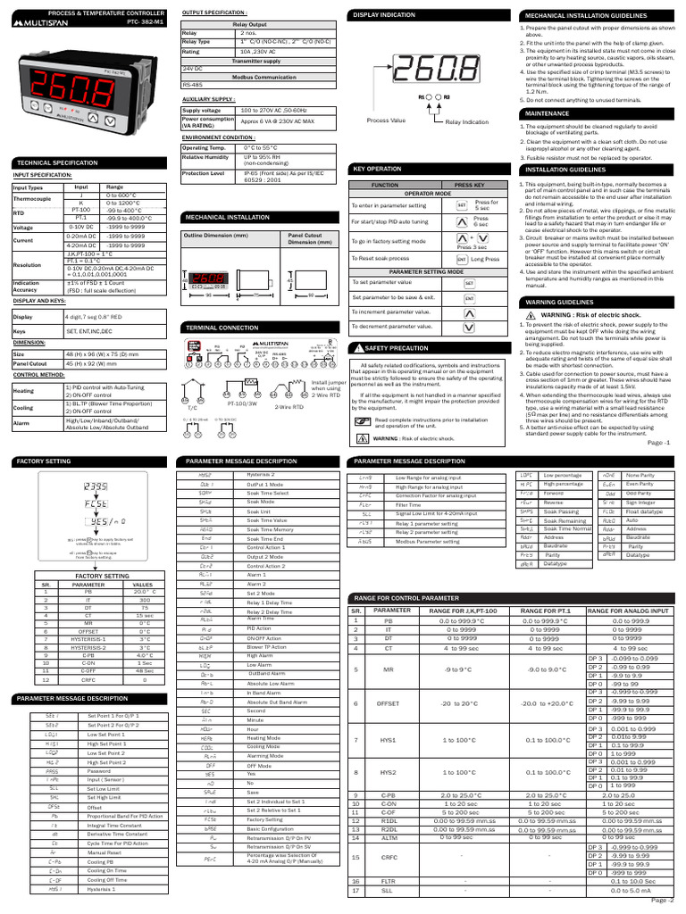 PTC-382-M1 Process Controller Specs | PDF | Mains Electricity ...