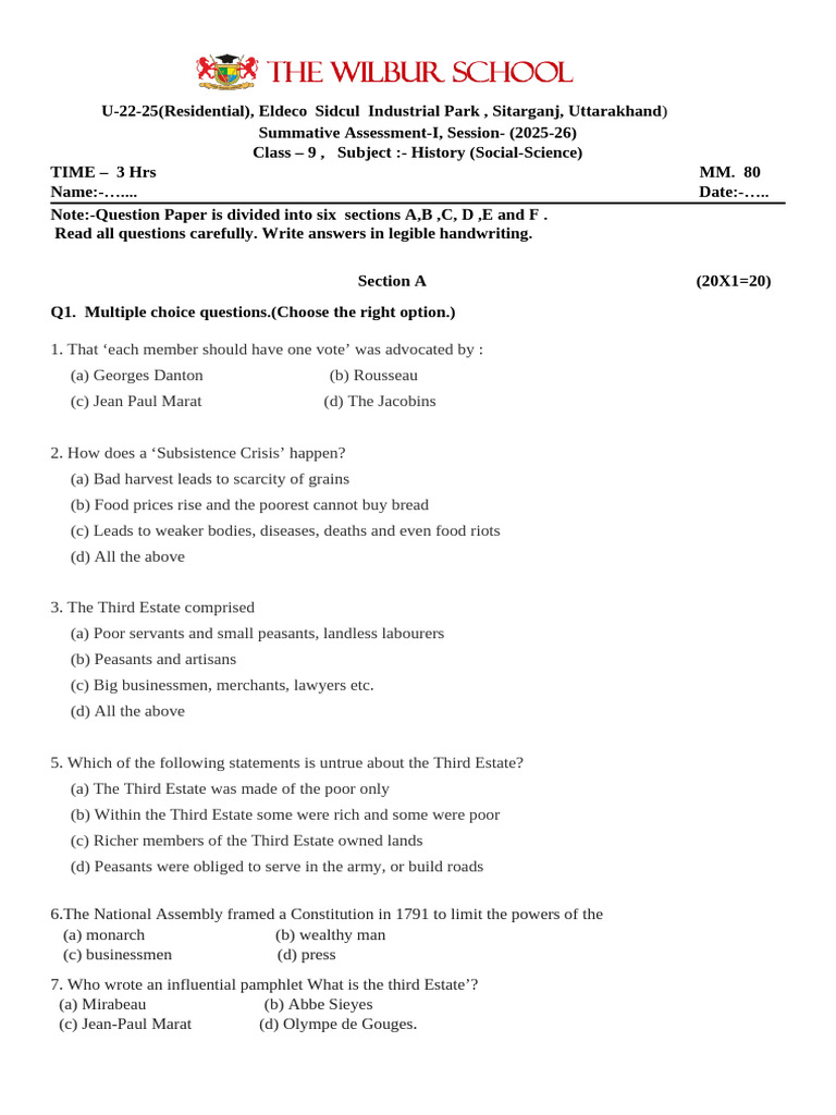 Class 9 History Assessment Paper 2025-26 | PDF | Nazi Germany | Nazism