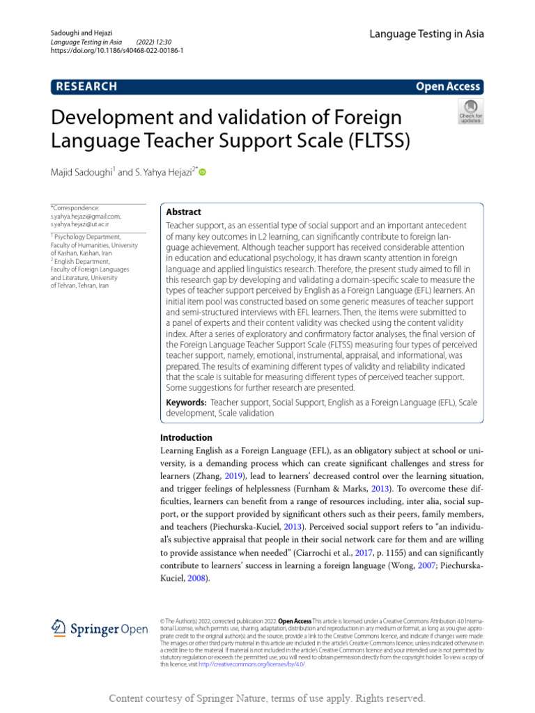 Foreign Language Teacher Support Scale | PDF | Factor Analysis ...