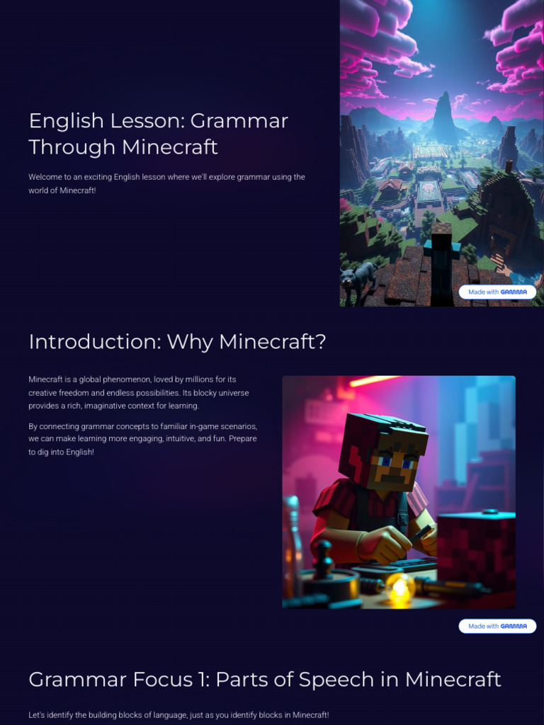 Minecraft Grammar Lesson Plan | PDF | Minecraft | English Language