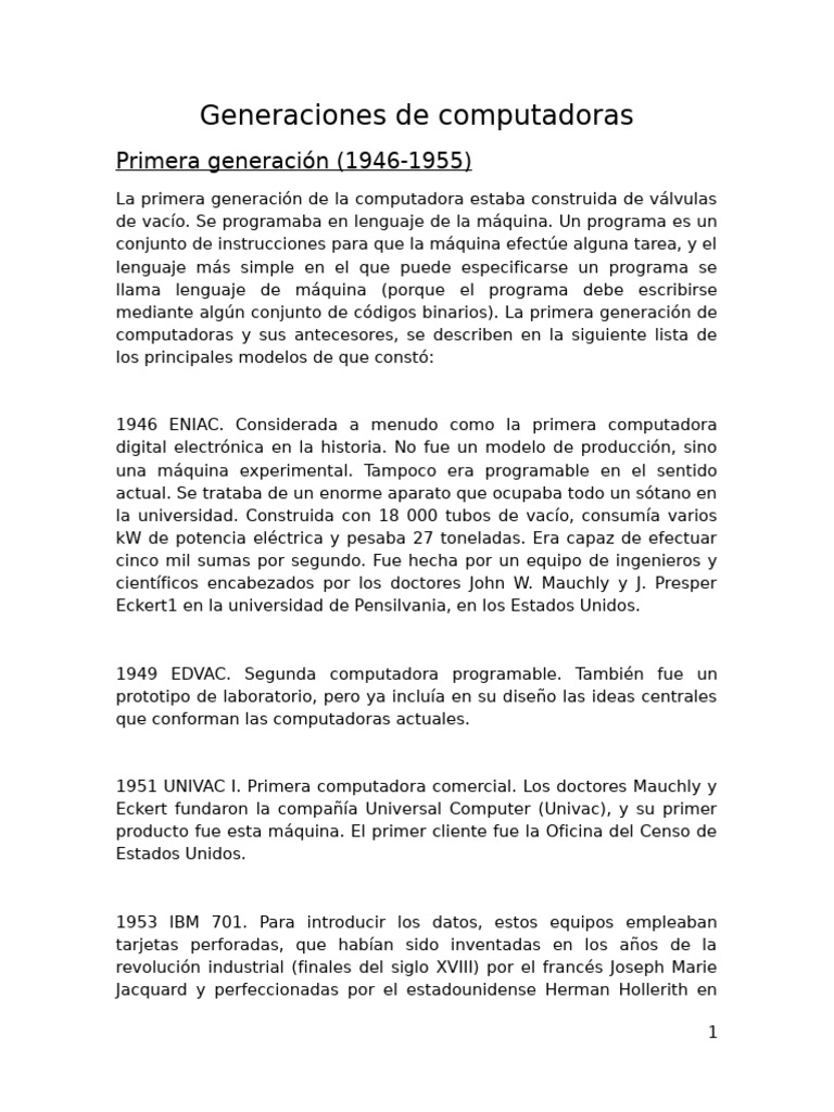 Evolución de las Generaciones de Computadoras | PDF | Microprocesador ...