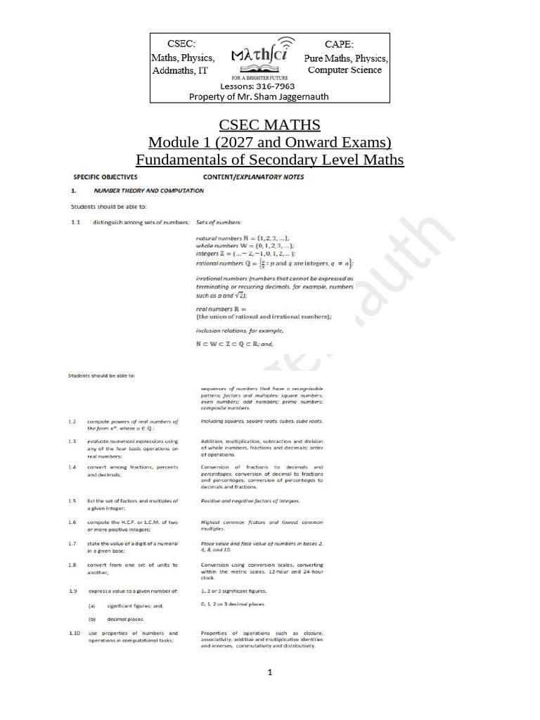 CSEC Maths: Number Theory Basics | PDF | Numbers | Integer