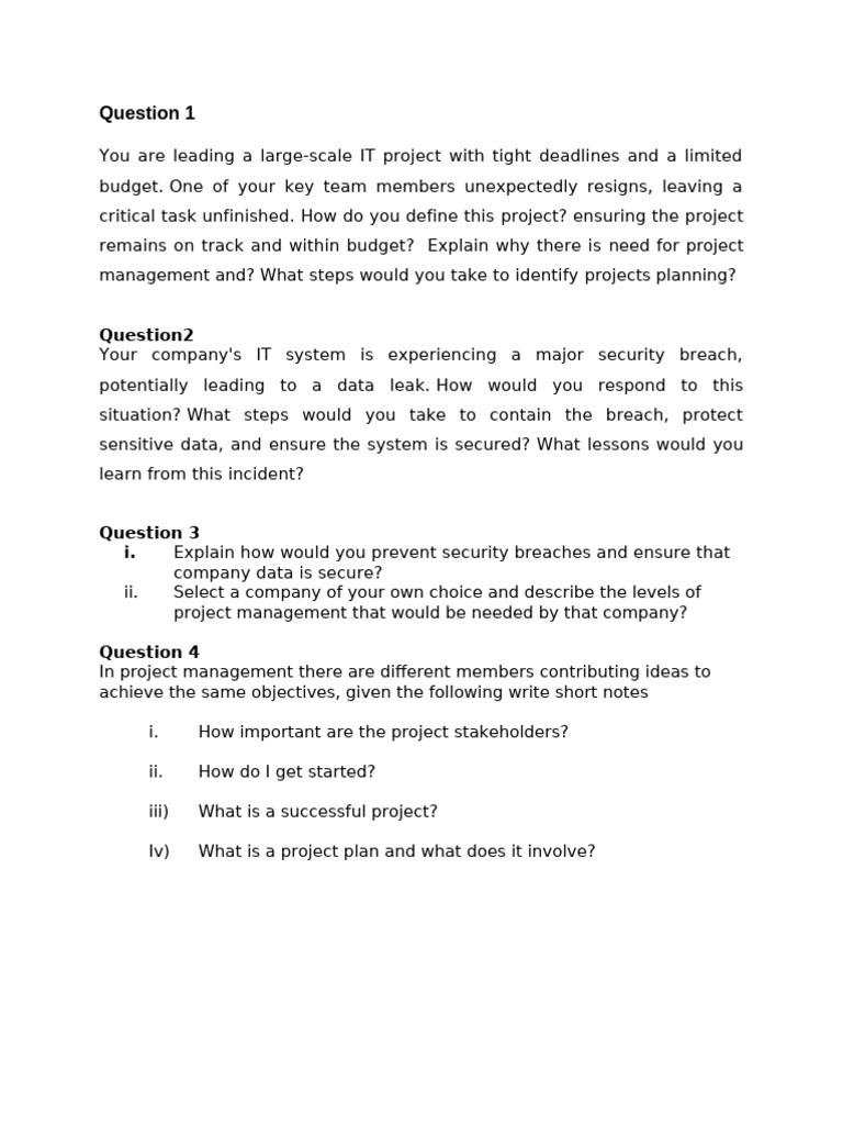 Presentation Questions On IT PRO MNGT | PDF | Project Management ...