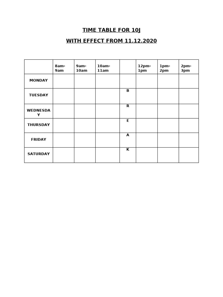 Time Table For 10j | PDF