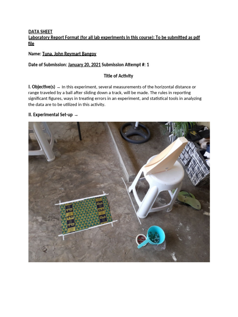 Lab Report on Ball Trajectory Experiment | PDF