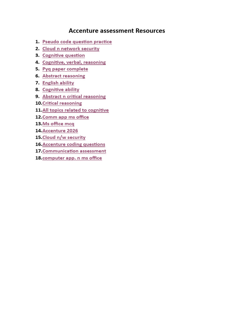 Accenture Assessment Resource Links | PDF
