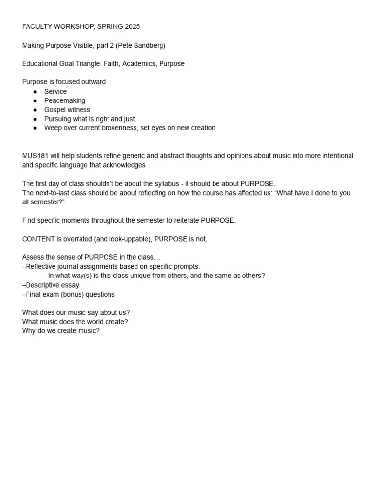 1.faculty Workshop Notes Spring 2025 | PDF