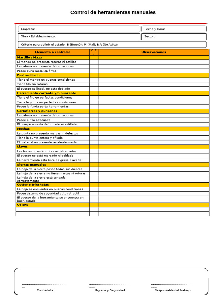 Control de Herramientas Manuales y Seguridad | PDF