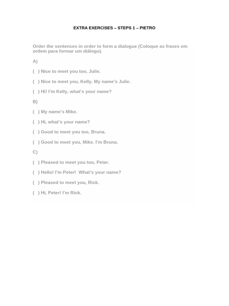 Dialogue Ordering Exercises for ESL | PDF